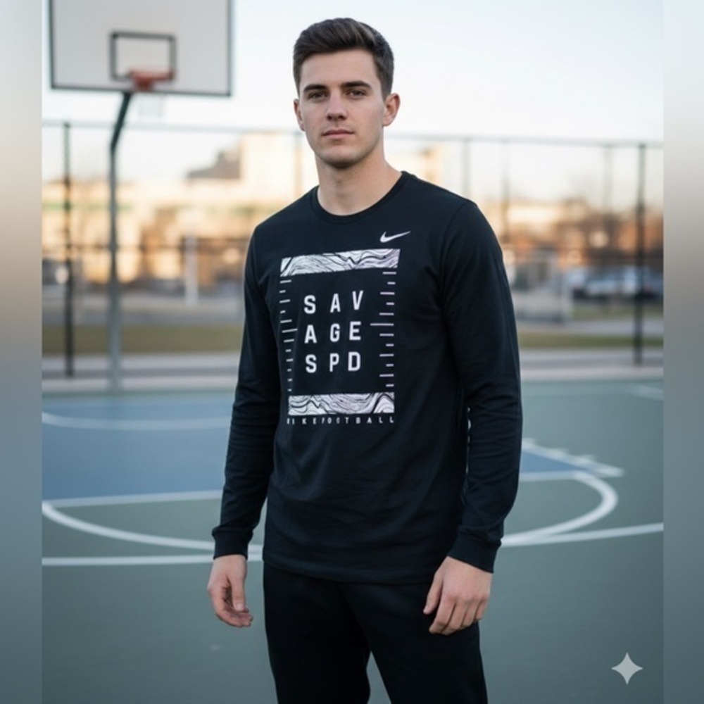 Nike Men’s XXL Football Savage Speed Long Sleeve Dri Fit Tee Black 924011 2XL